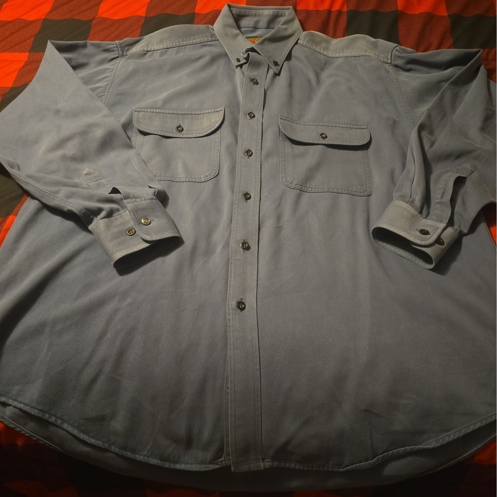 American Outpost Men's Large Button Up Heavy Duty Work Shirt Blue 100%cotton